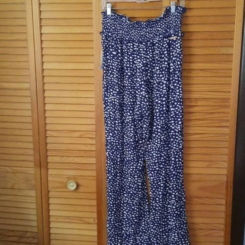 Raisins Curve NWT Navy White Elastic Ruffle Waistband Wide Leg Cover Up Pants 1X